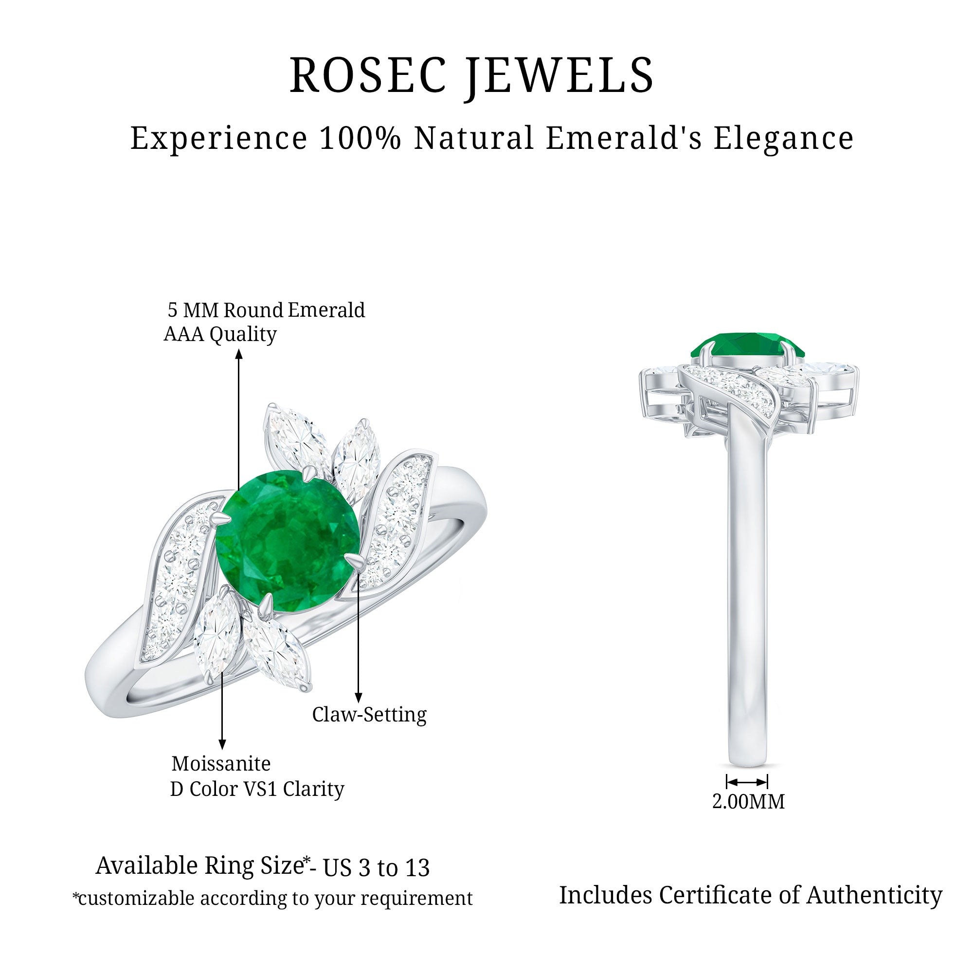Nature Inspired Emerald Engagement Ring with Moissanite