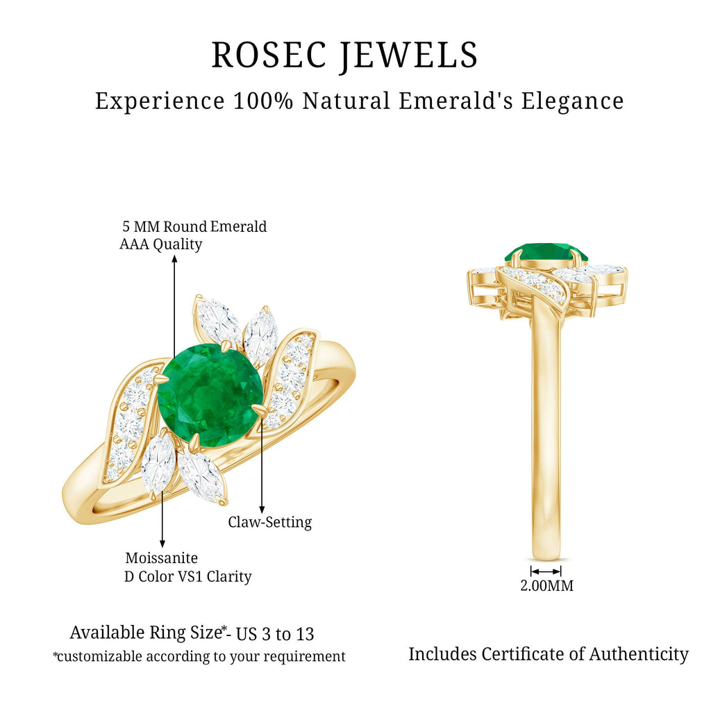 Nature Inspired Emerald Engagement Ring with Moissanite
