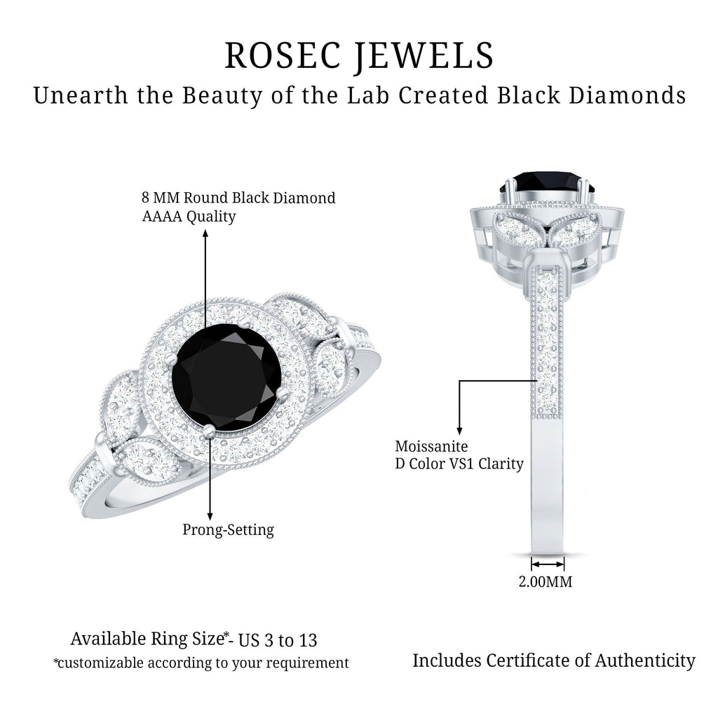 Vintage Inspired Created Black Diamond and Moissanite Engagement Ring