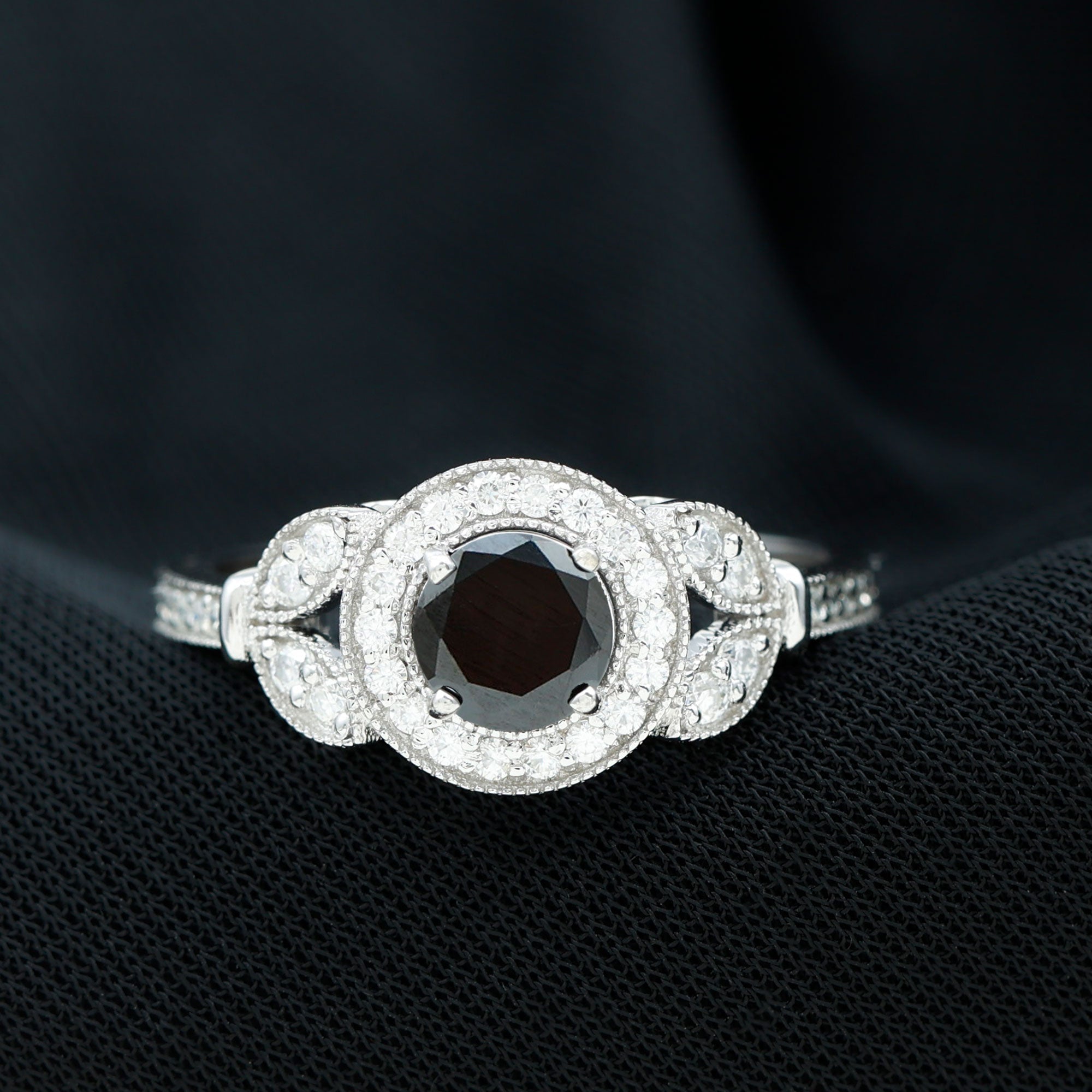 Vintage Inspired Created Black Diamond and Moissanite Engagement Ring