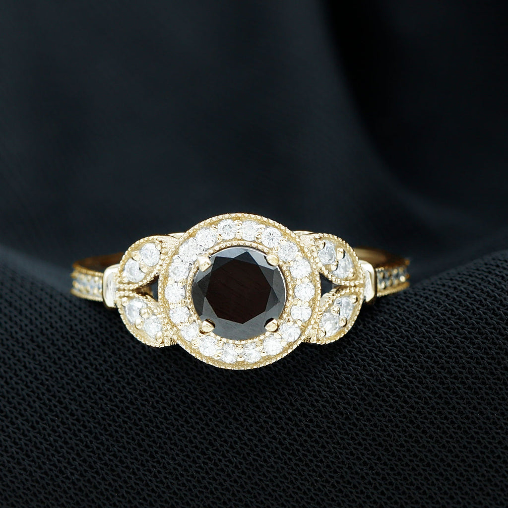 Vintage Inspired Created Black Diamond and Moissanite Engagement Ring