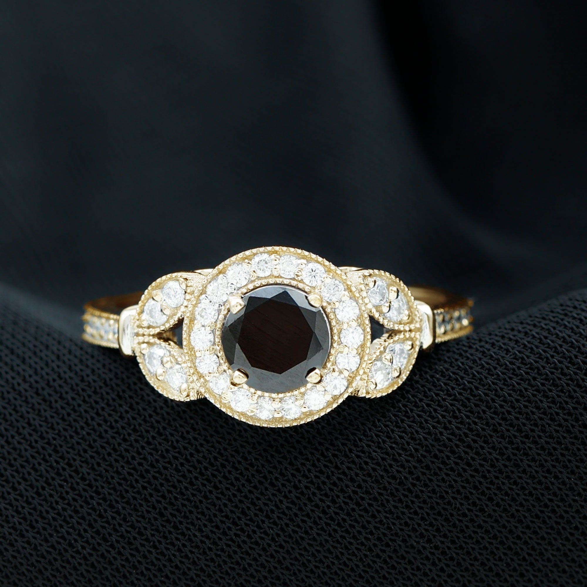 Vintage Inspired Created Black Diamond and Moissanite Engagement Ring
