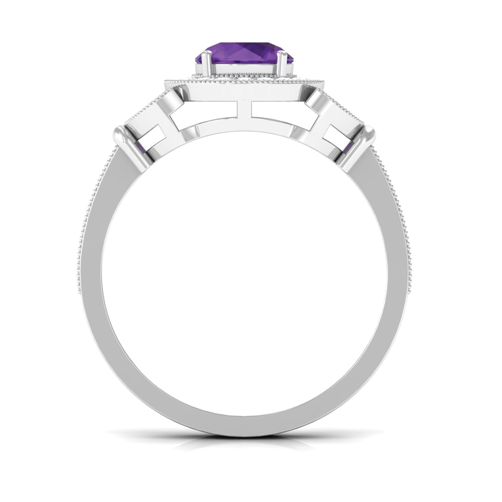 Vintage Inspired Amethyst and Moissanite Engagement Ring