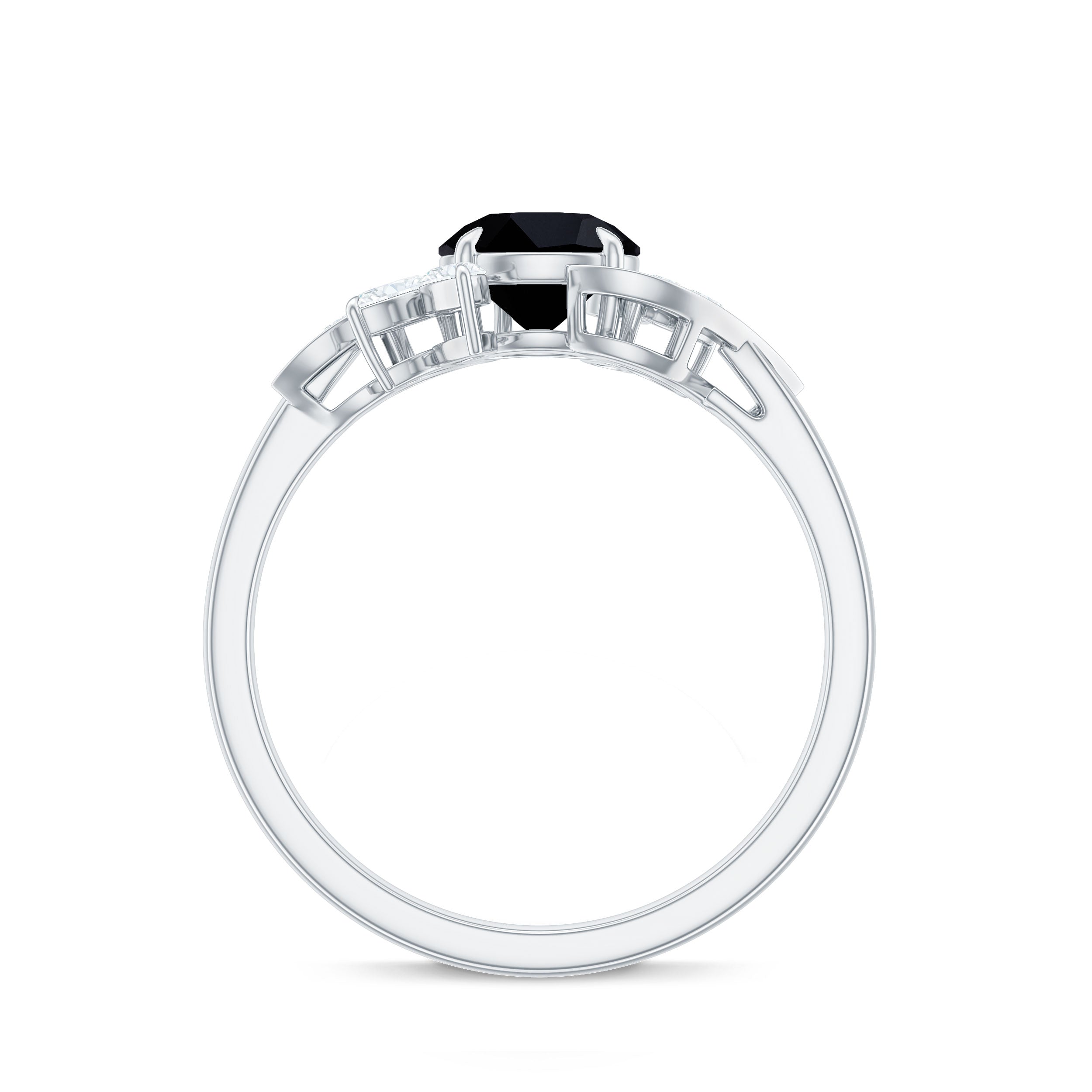 Genuine 8mm Round Black Onyx Floral Engagement Ring with Certificate