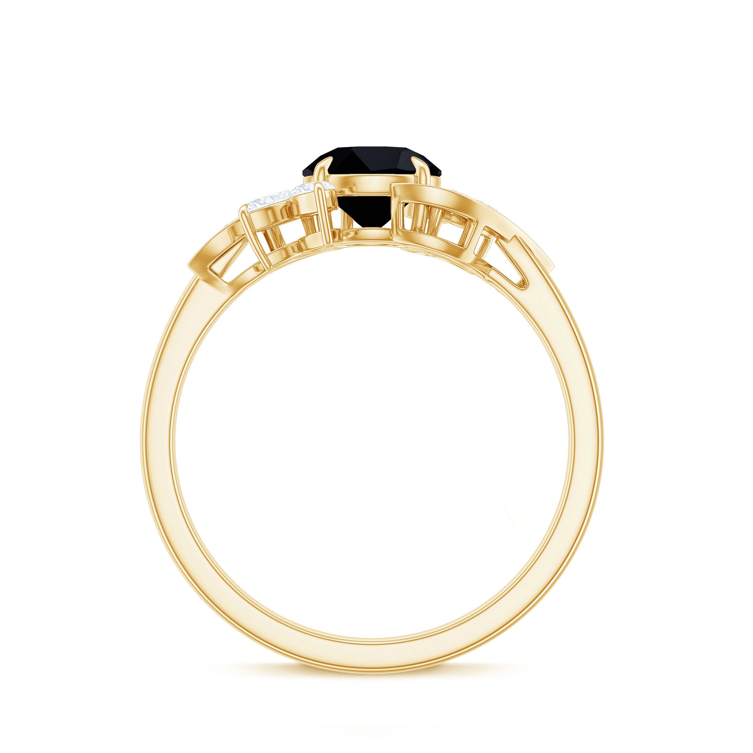 Genuine 8mm Round Black Onyx Floral Engagement Ring with Certificate