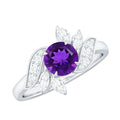 1.75 CT Amethyst Floral Engagement Ring with Diamond Accent