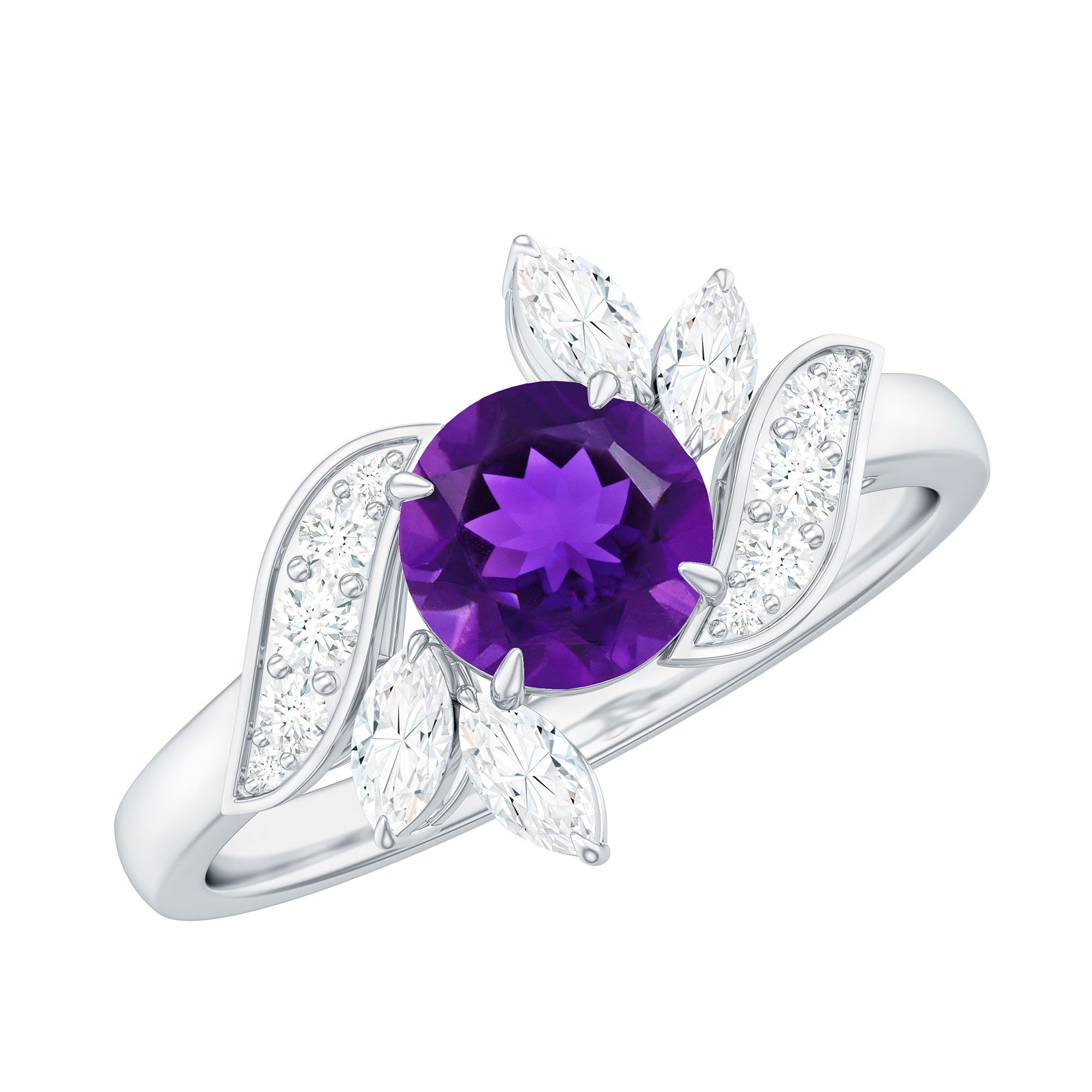 1.75 CT Amethyst Floral Engagement Ring with Diamond Accent