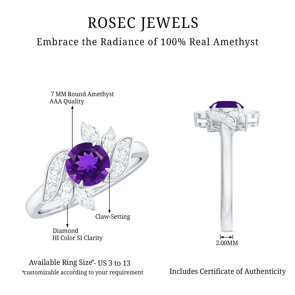 1.75 CT Amethyst Floral Engagement Ring with Diamond Accent