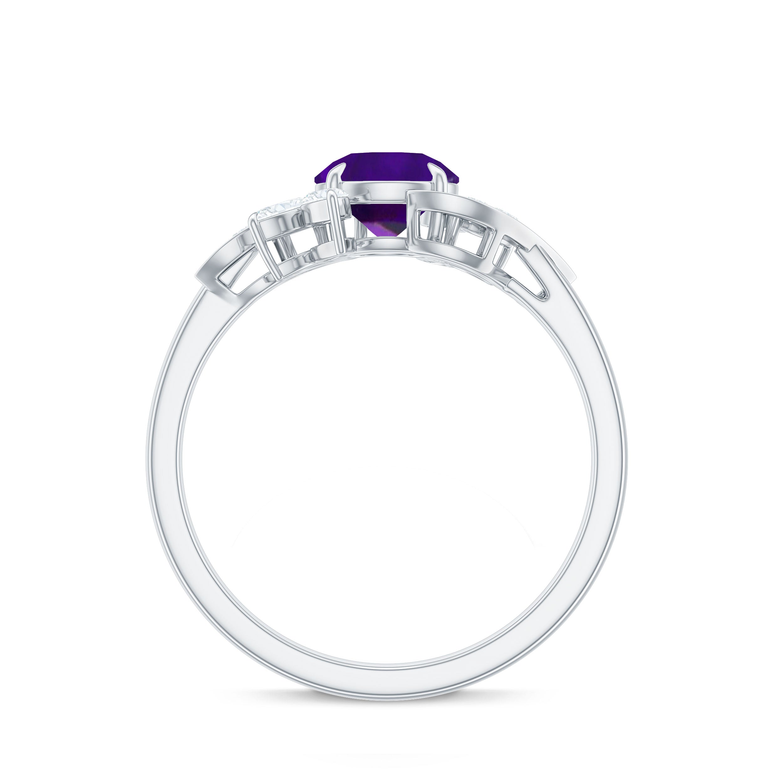 1.75 CT Amethyst Floral Engagement Ring with Diamond Accent