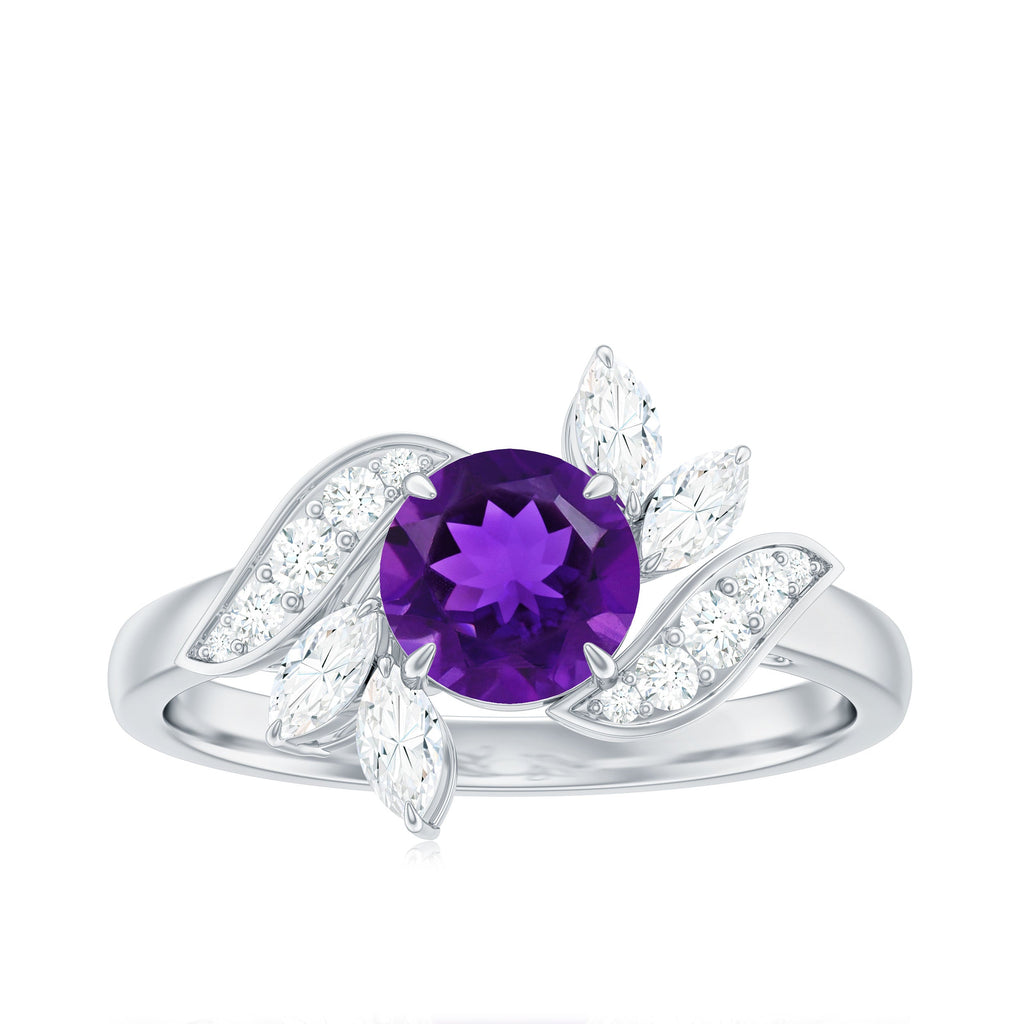 1.75 CT Amethyst Floral Engagement Ring with Diamond Accent