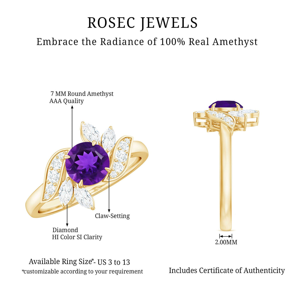 1.75 CT Amethyst Floral Engagement Ring with Diamond Accent