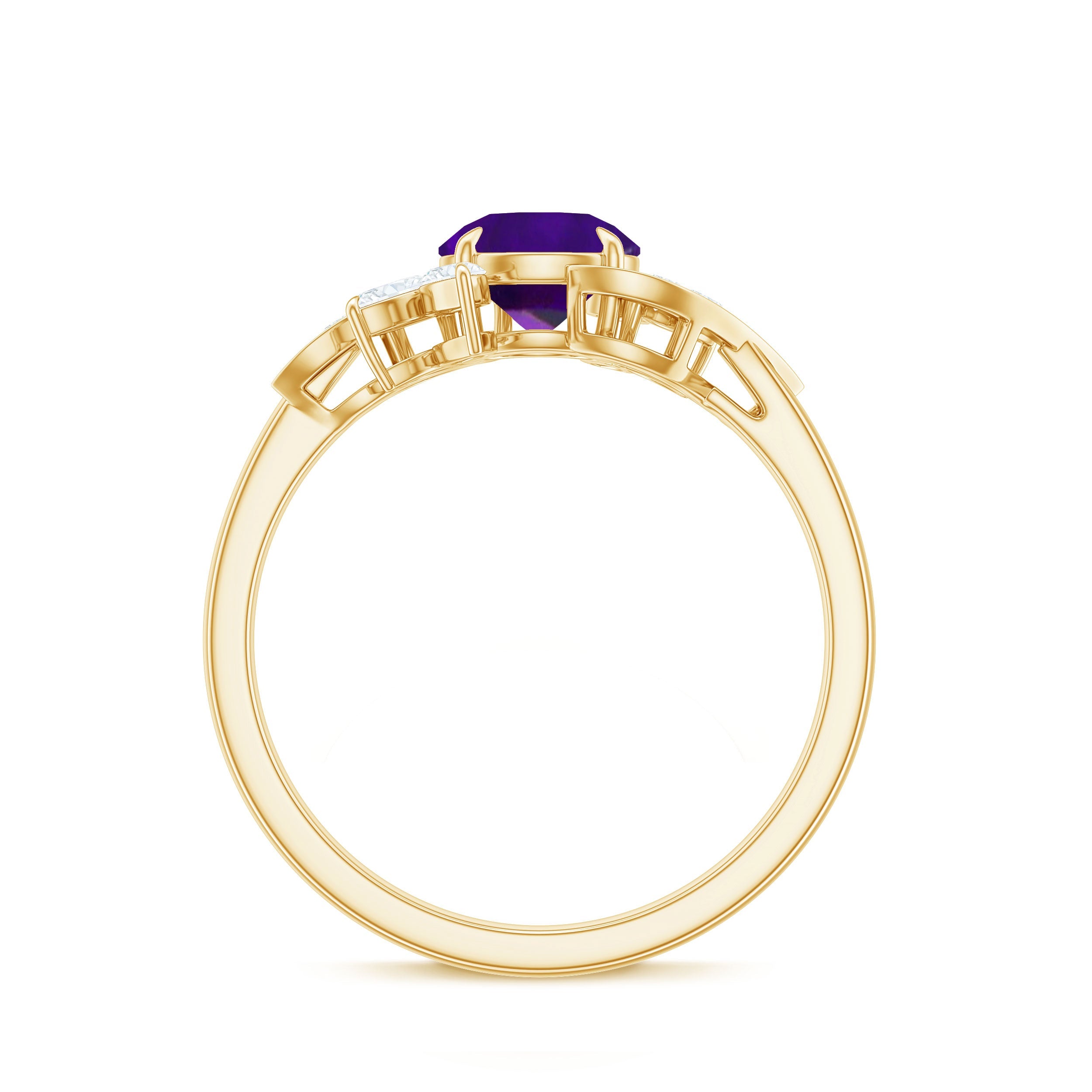 1.75 CT Amethyst Floral Engagement Ring with Diamond Accent