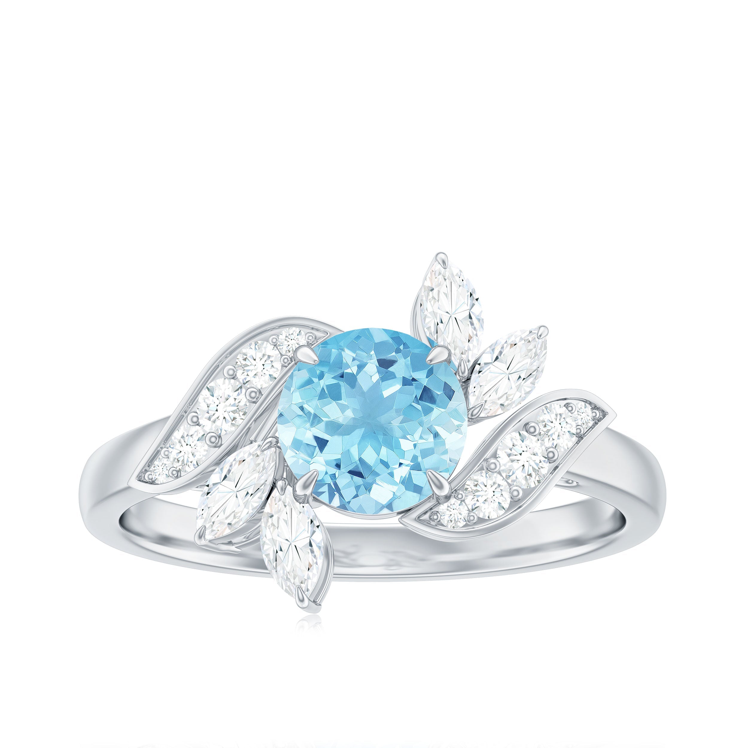 1.25 CT Aquamarine and Diamond Flower Cocktail Ring