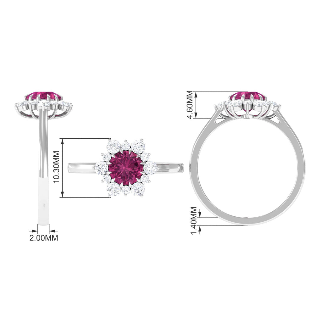2 CT Pink Tourmaline and Diamond Halo Engagement Ring