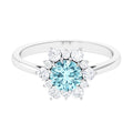 Natural Aquamarine Halo Engagement Ring with Diamond