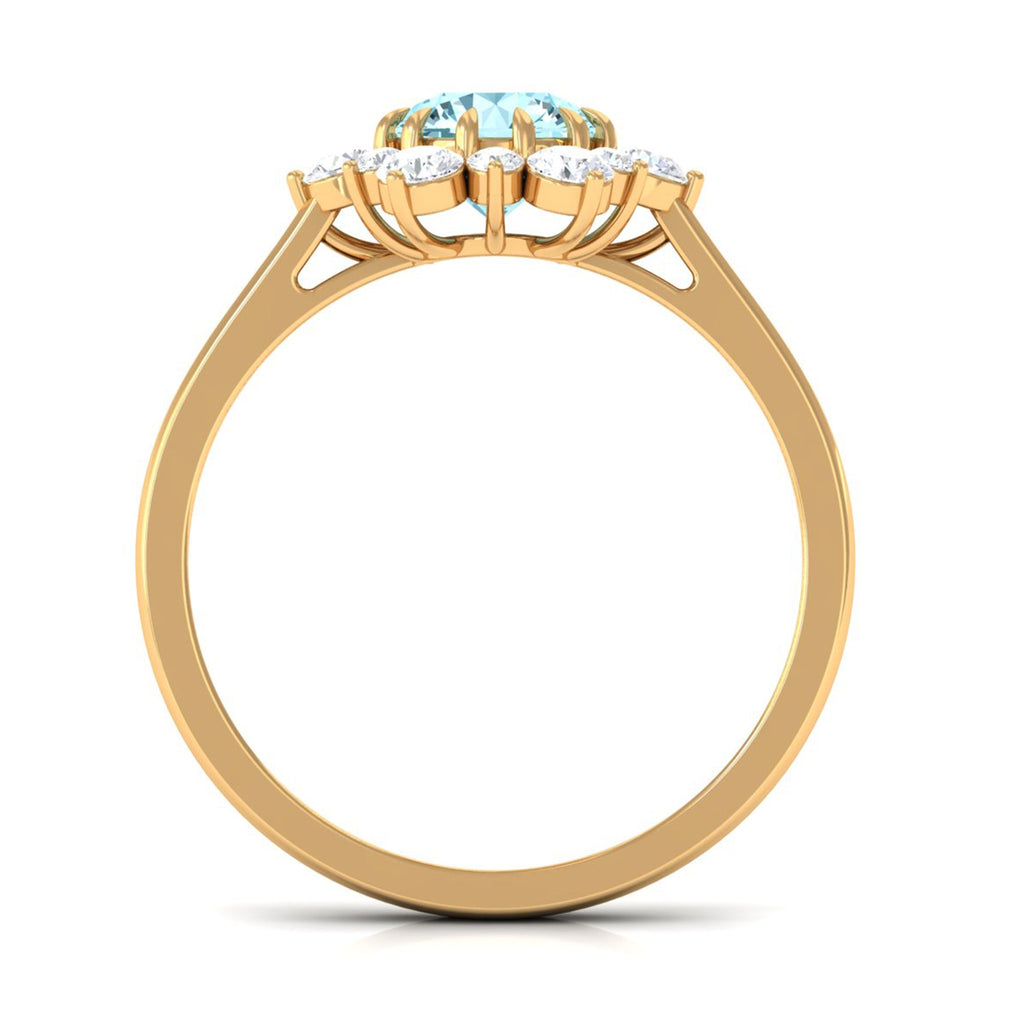 Natural Aquamarine Halo Engagement Ring with Diamond