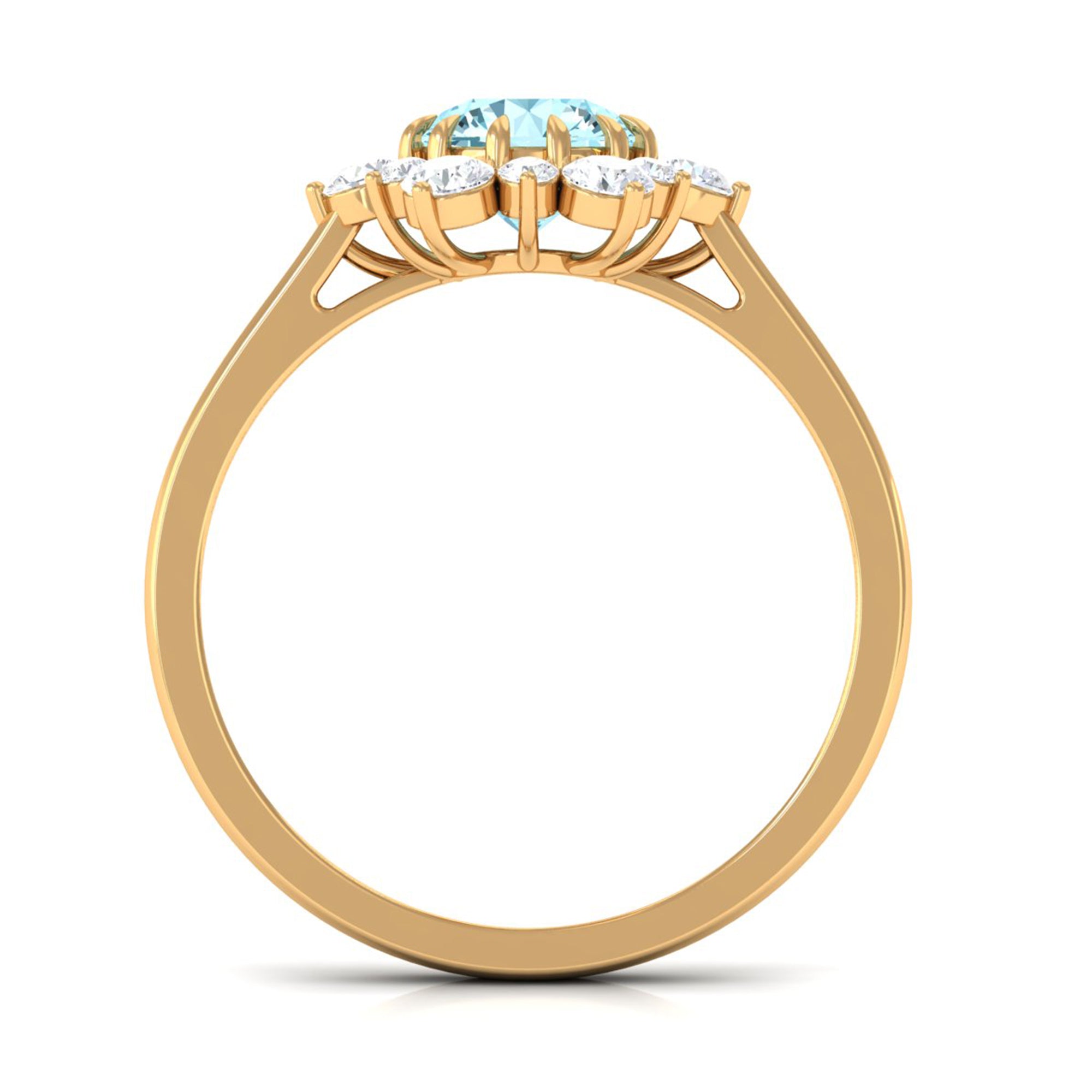 Natural Aquamarine Halo Engagement Ring with Diamond