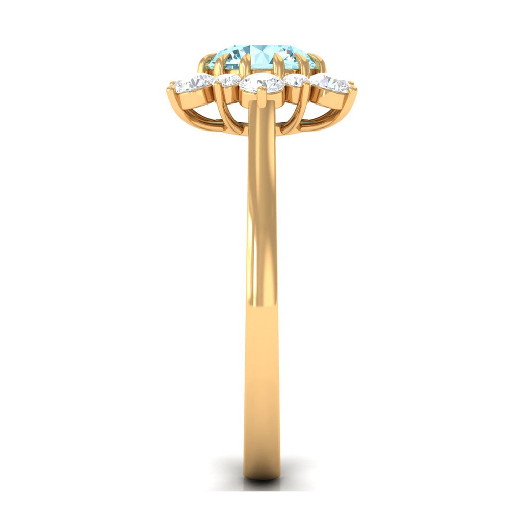 Natural Aquamarine Halo Engagement Ring with Diamond