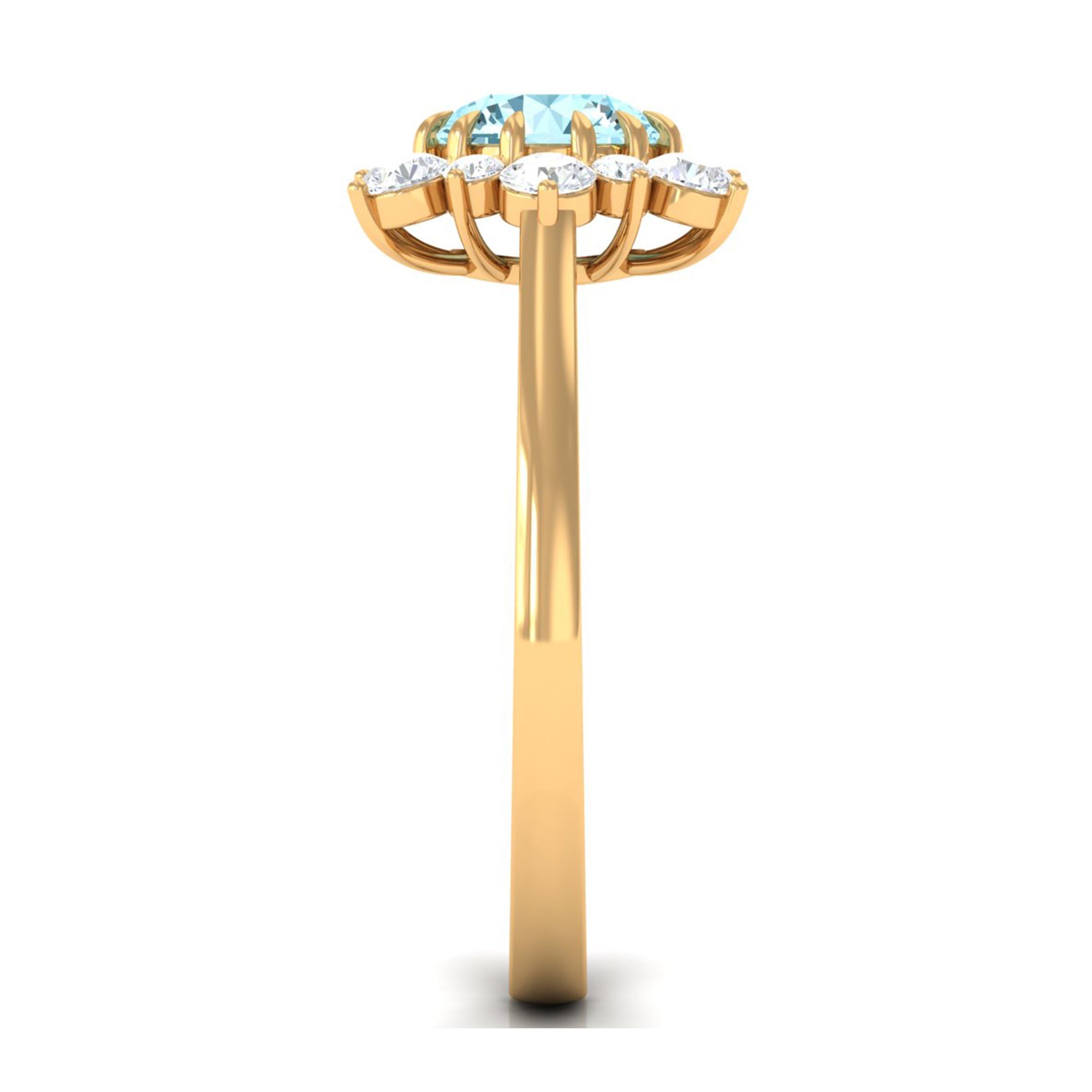Natural Aquamarine Halo Engagement Ring with Diamond