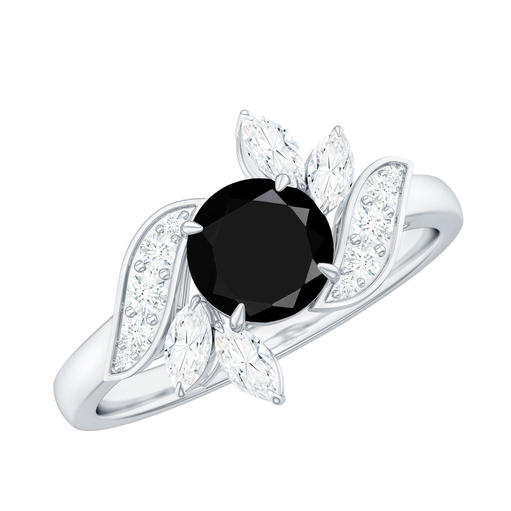 Lab-Created Black Diamond Flower Engagement Ring with Diamond