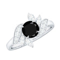 Lab-Created Black Diamond Flower Engagement Ring with Diamond