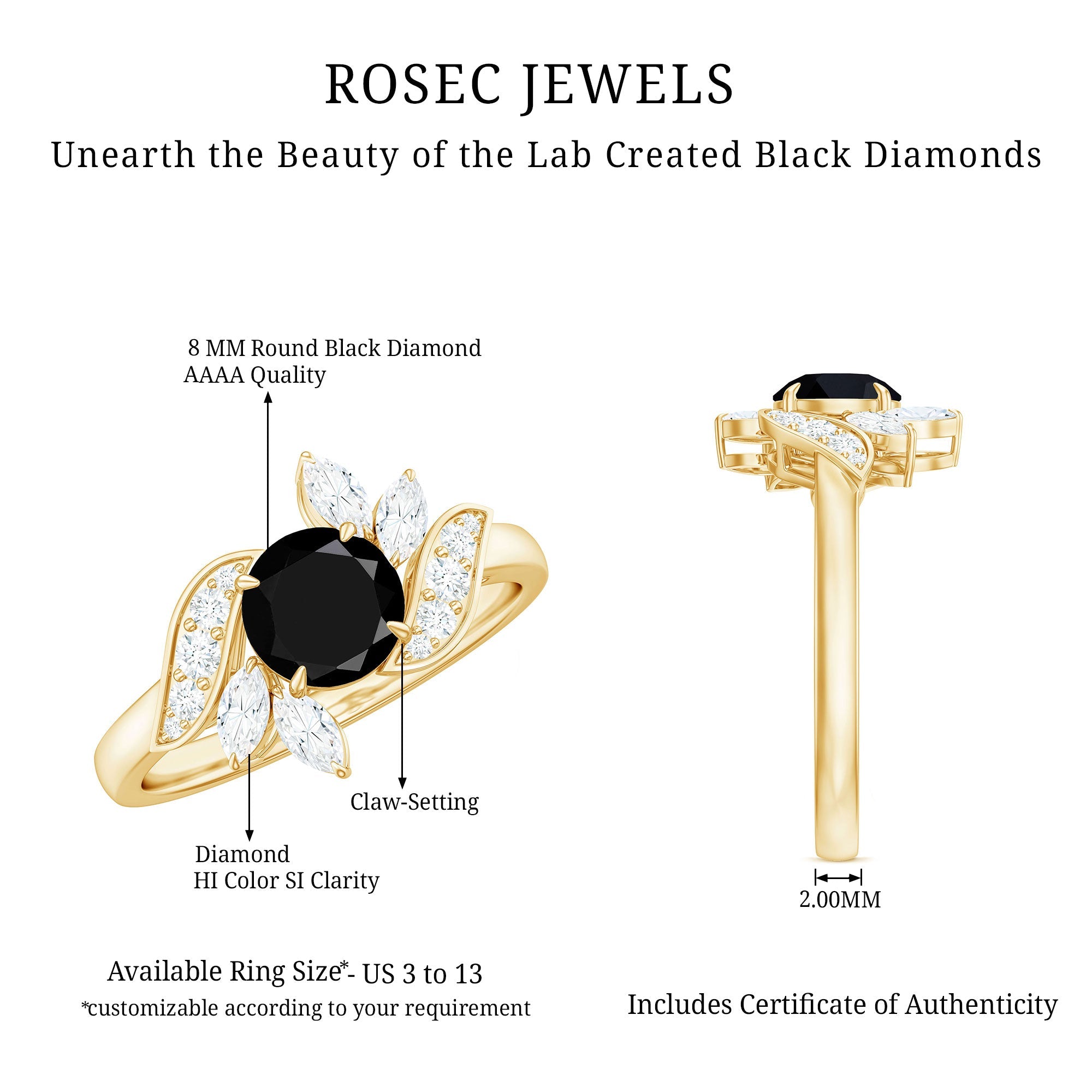 Lab-Created Black Diamond Flower Engagement Ring with Diamond
