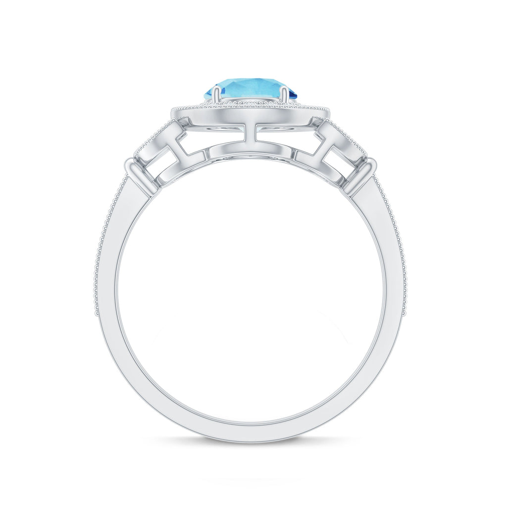 Vintage Inspired Aquamarine Engagement Ring with Diamond