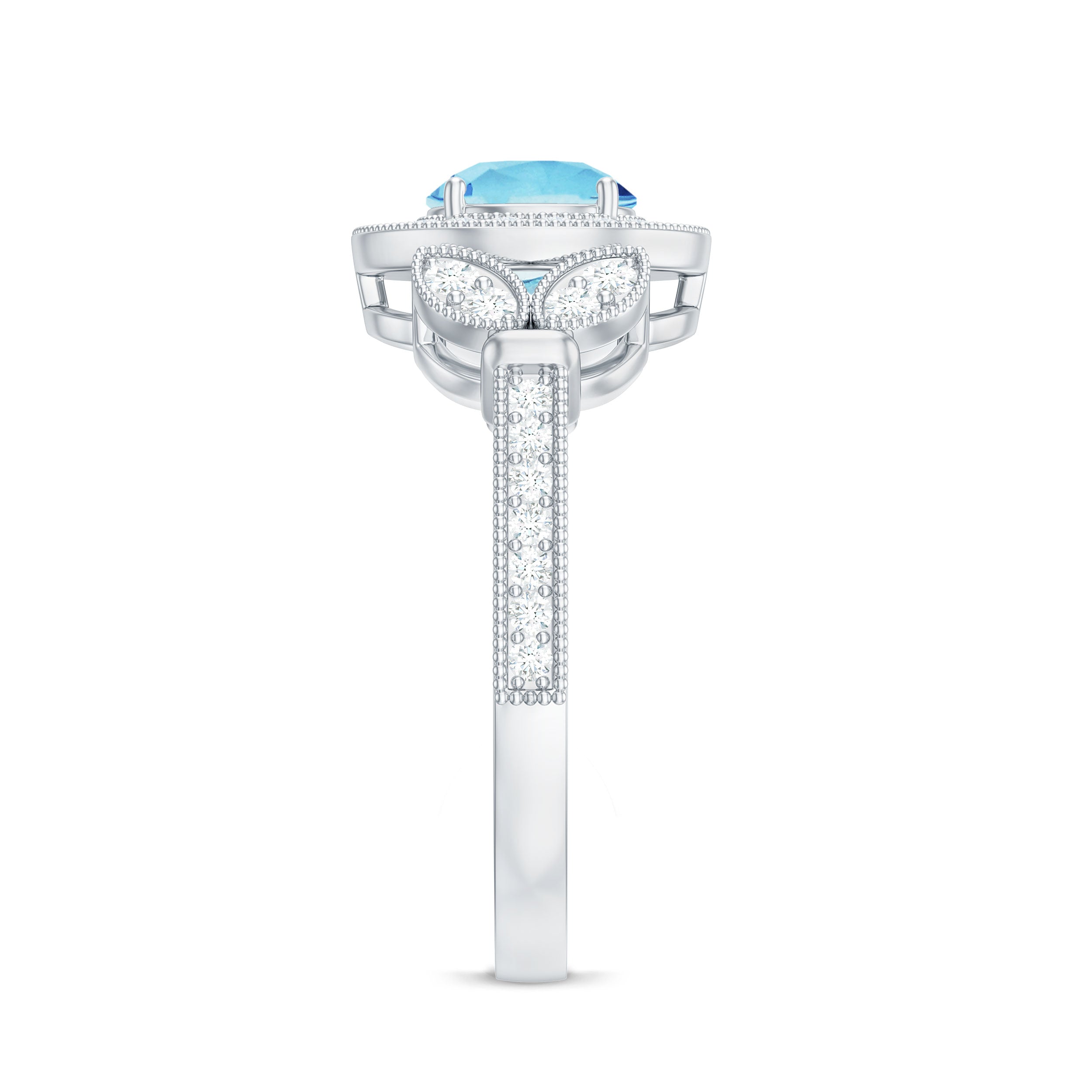 Vintage Inspired Aquamarine Engagement Ring with Diamond
