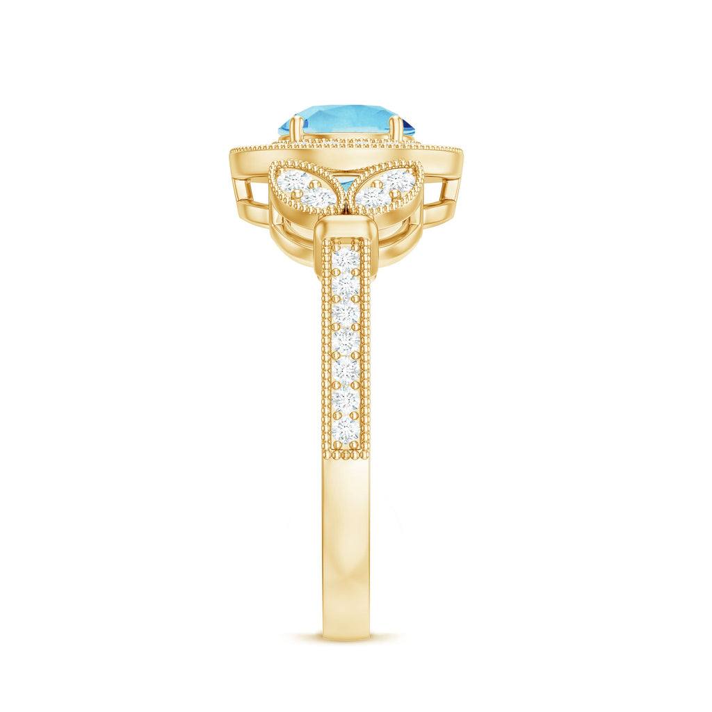 Vintage Inspired Aquamarine Engagement Ring with Diamond