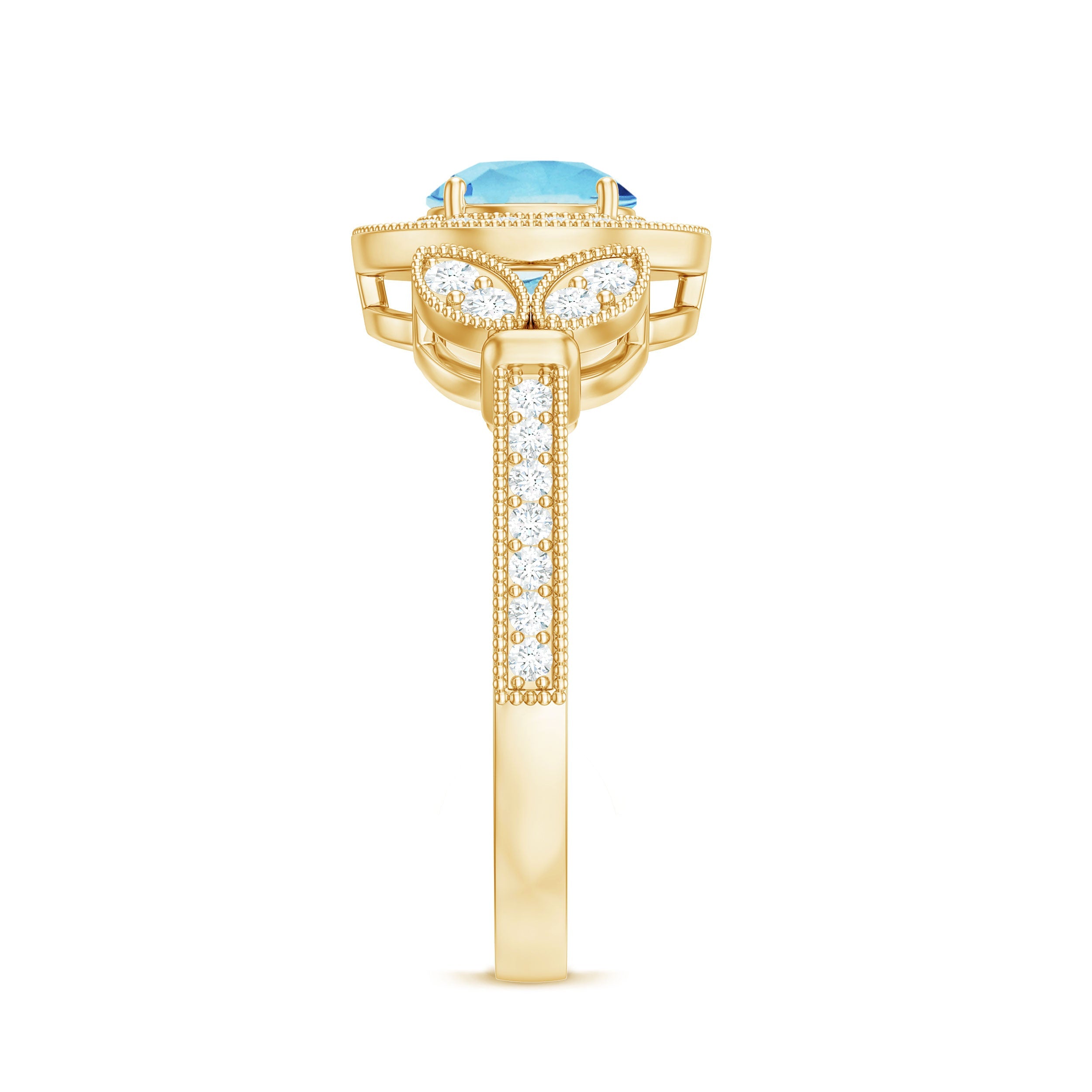 Vintage Inspired Aquamarine Engagement Ring with Diamond