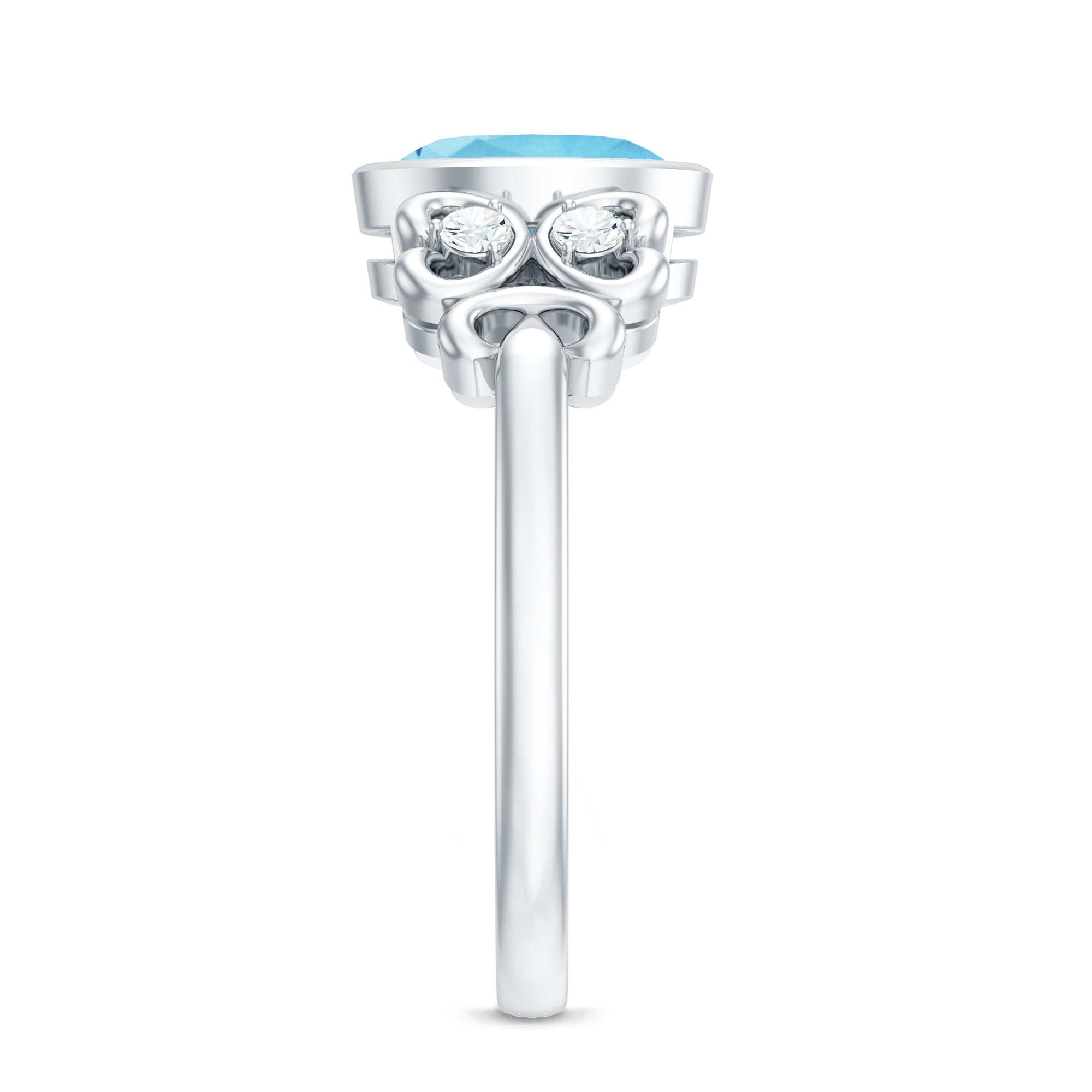 1.25 CT Oval Aquamarine Statement Engagement Ring with Diamond