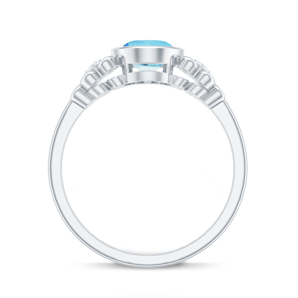 1.25 CT Oval Aquamarine Statement Engagement Ring with Diamond