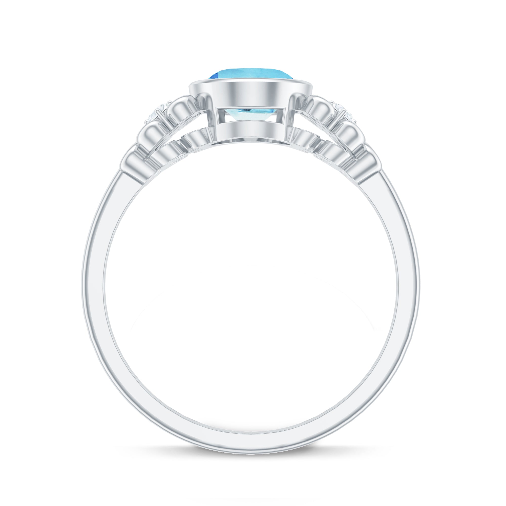 1.25 CT Oval Aquamarine Statement Engagement Ring with Diamond