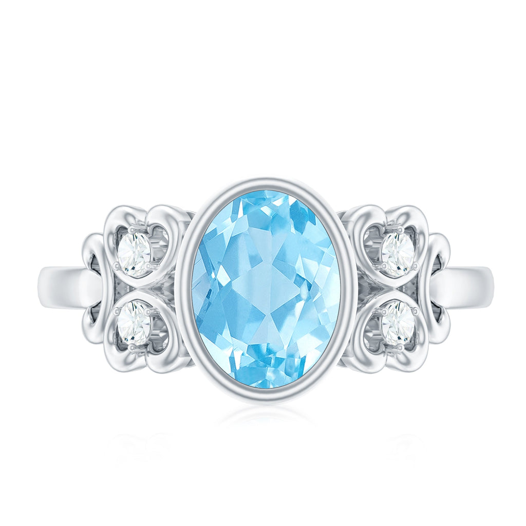 1.25 CT Oval Aquamarine Statement Engagement Ring with Diamond