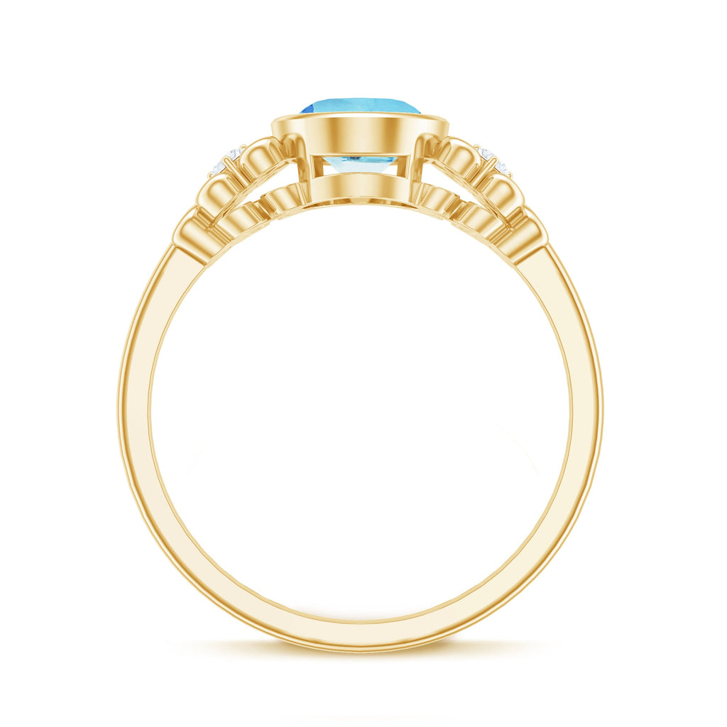 1.25 CT Oval Aquamarine Statement Engagement Ring with Diamond