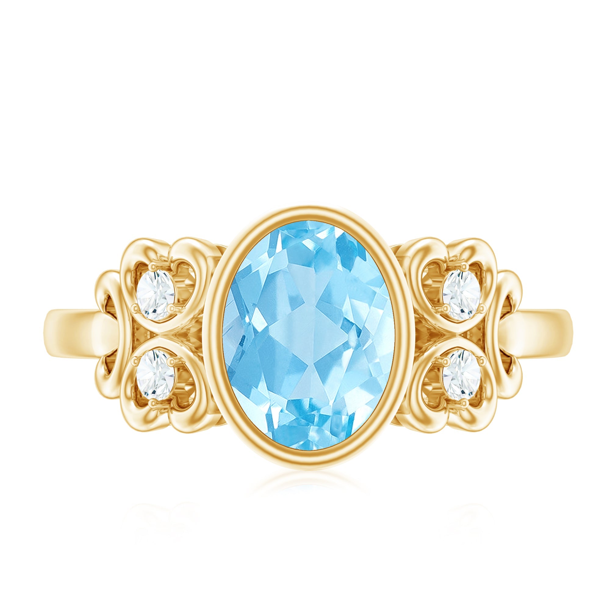 1.25 CT Oval Aquamarine Statement Engagement Ring with Diamond