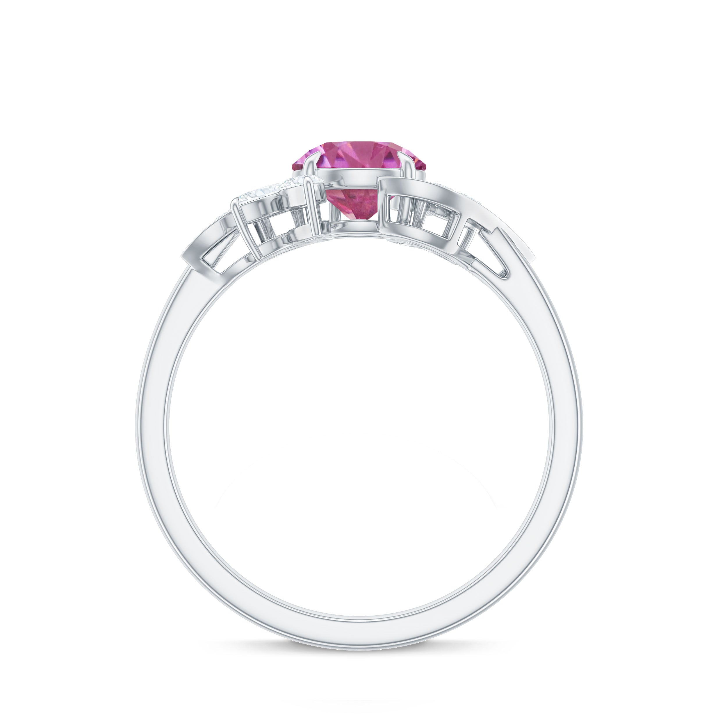 Pink Tourmaline Flower Engagement Ring with Moissanite