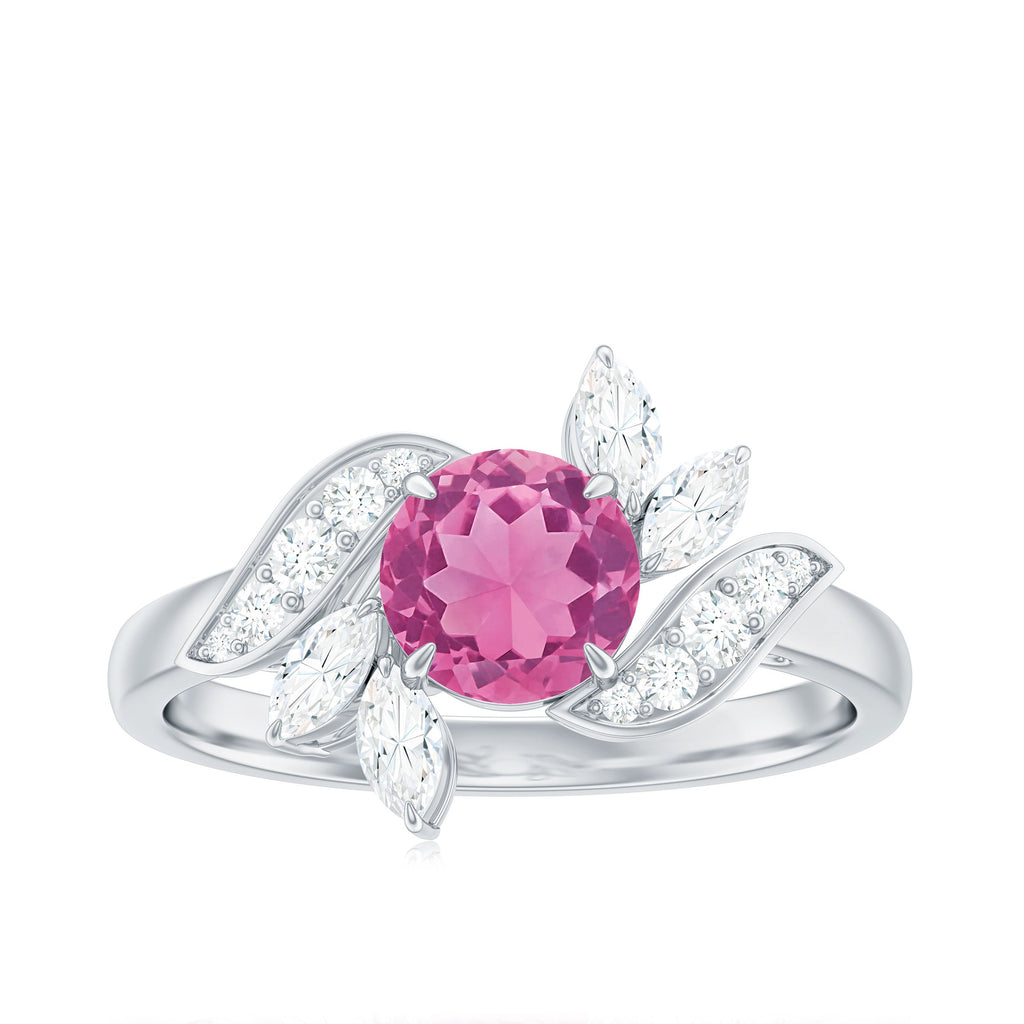 Pink Tourmaline Flower Engagement Ring with Moissanite
