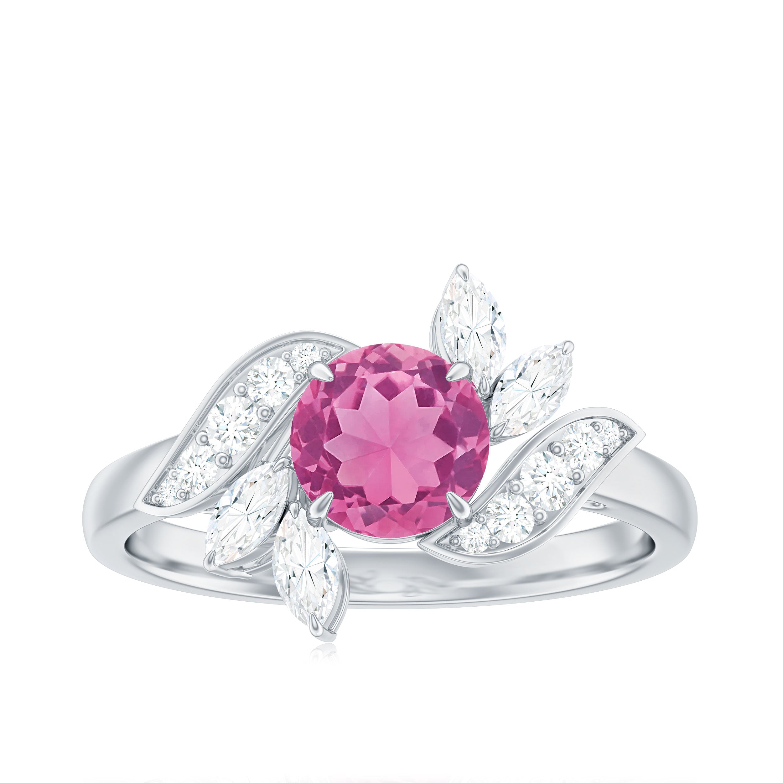 Pink Tourmaline Flower Engagement Ring with Moissanite