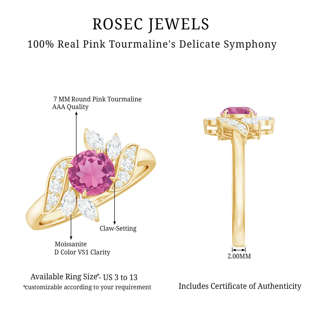 Pink Tourmaline Flower Engagement Ring with Moissanite
