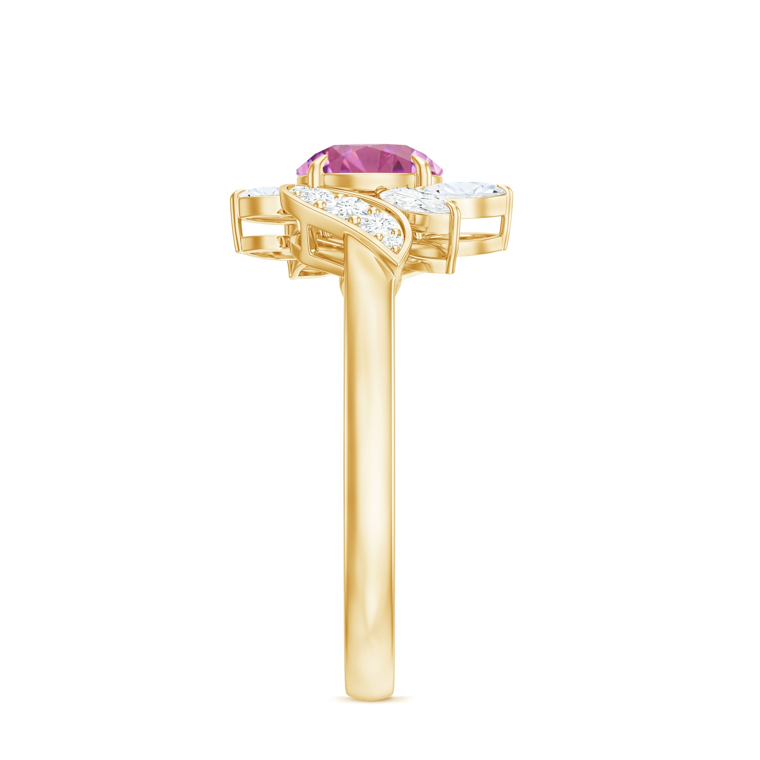 Pink Tourmaline Flower Engagement Ring with Moissanite