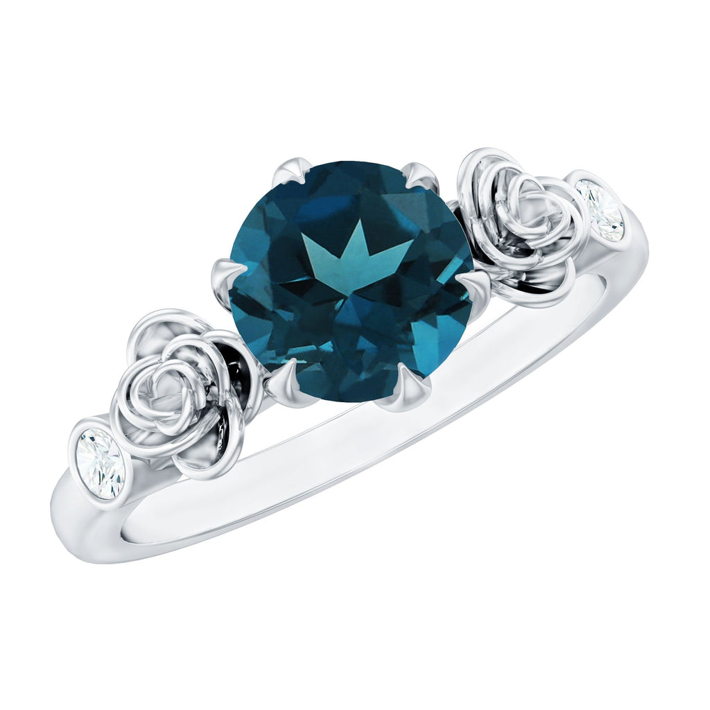 Round London Blue Topaz Rose Engagement Ring with Diamond