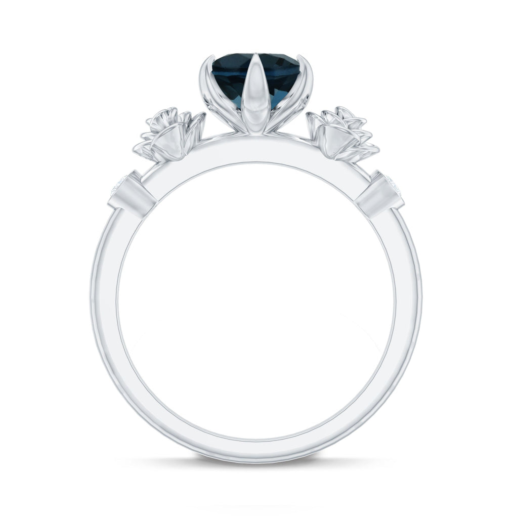 Round London Blue Topaz Rose Engagement Ring with Diamond