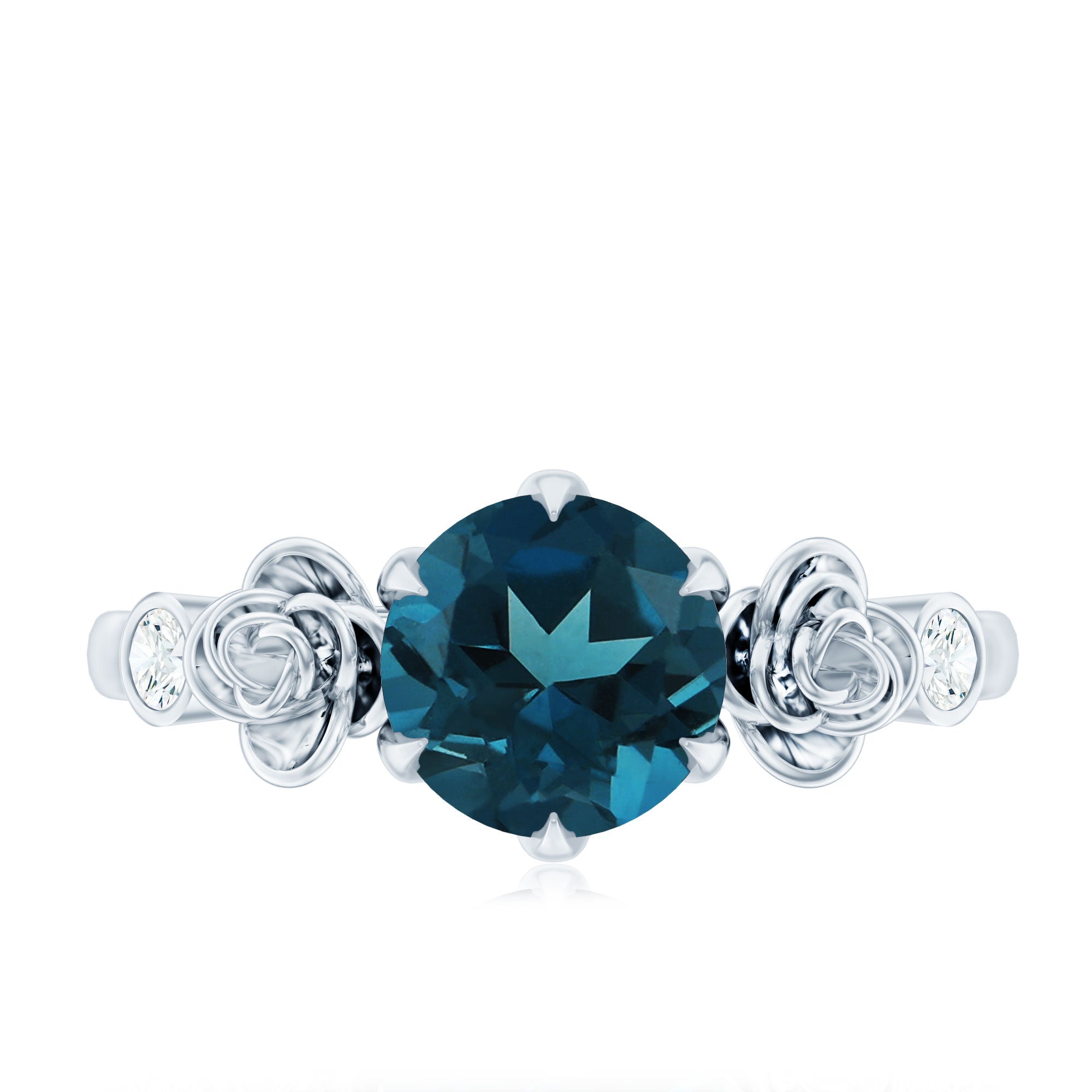 Round London Blue Topaz Rose Engagement Ring with Diamond