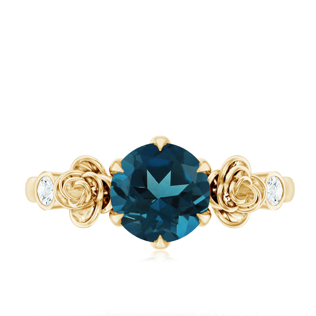 Round London Blue Topaz Rose Engagement Ring with Diamond