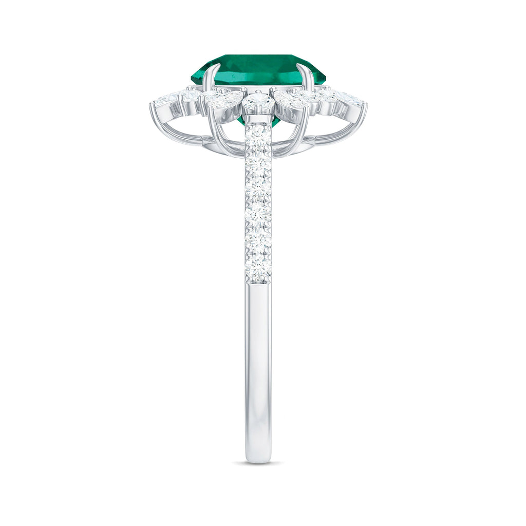 Certified 8 mm Lab Grown Emerald Cocktail Ring with Halo