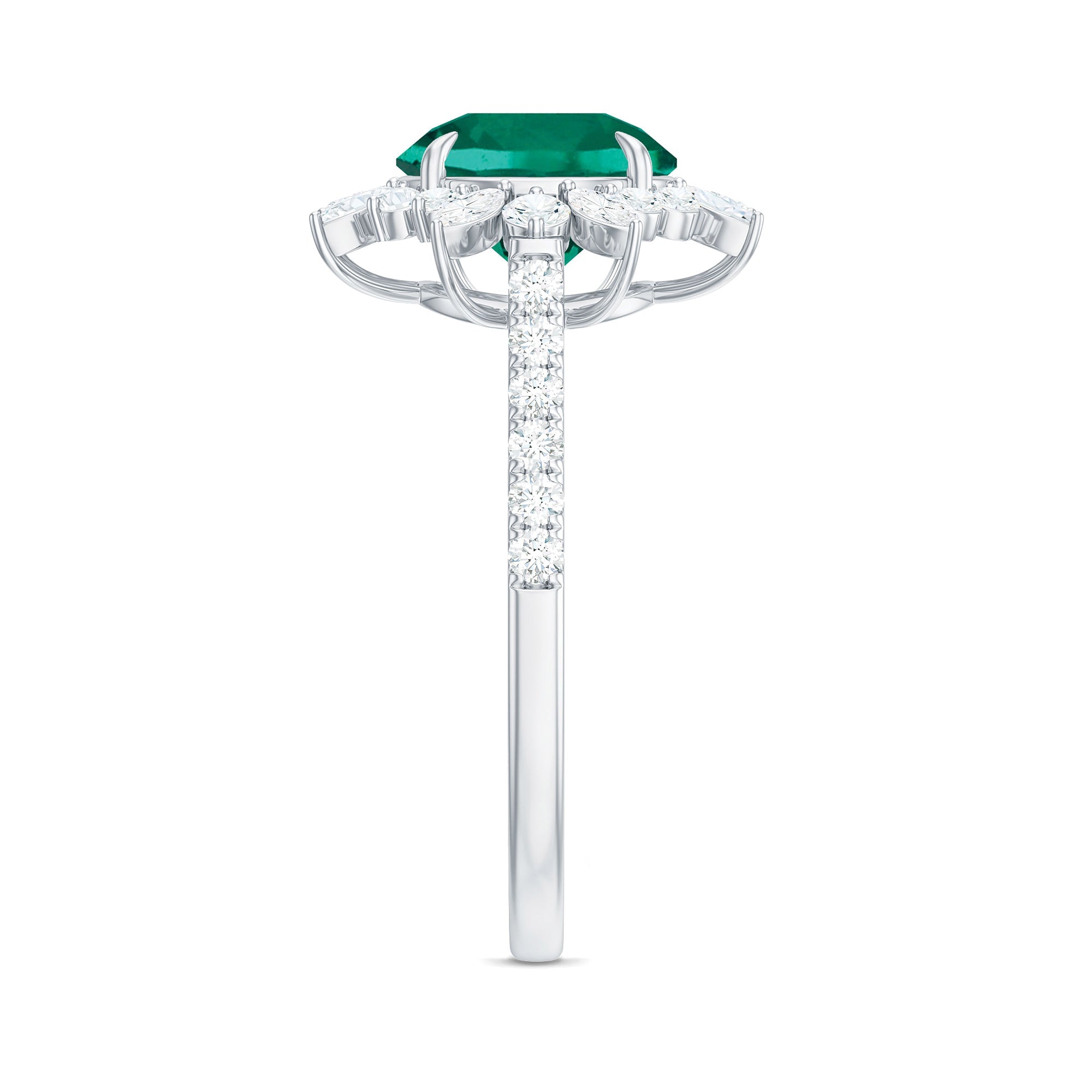 Certified 8 mm Lab Grown Emerald Cocktail Ring with Halo