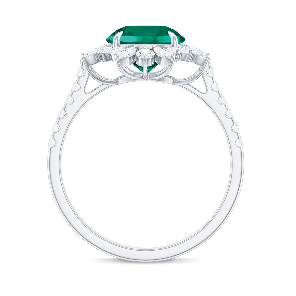 Certified 8 mm Lab Grown Emerald Cocktail Ring with Halo