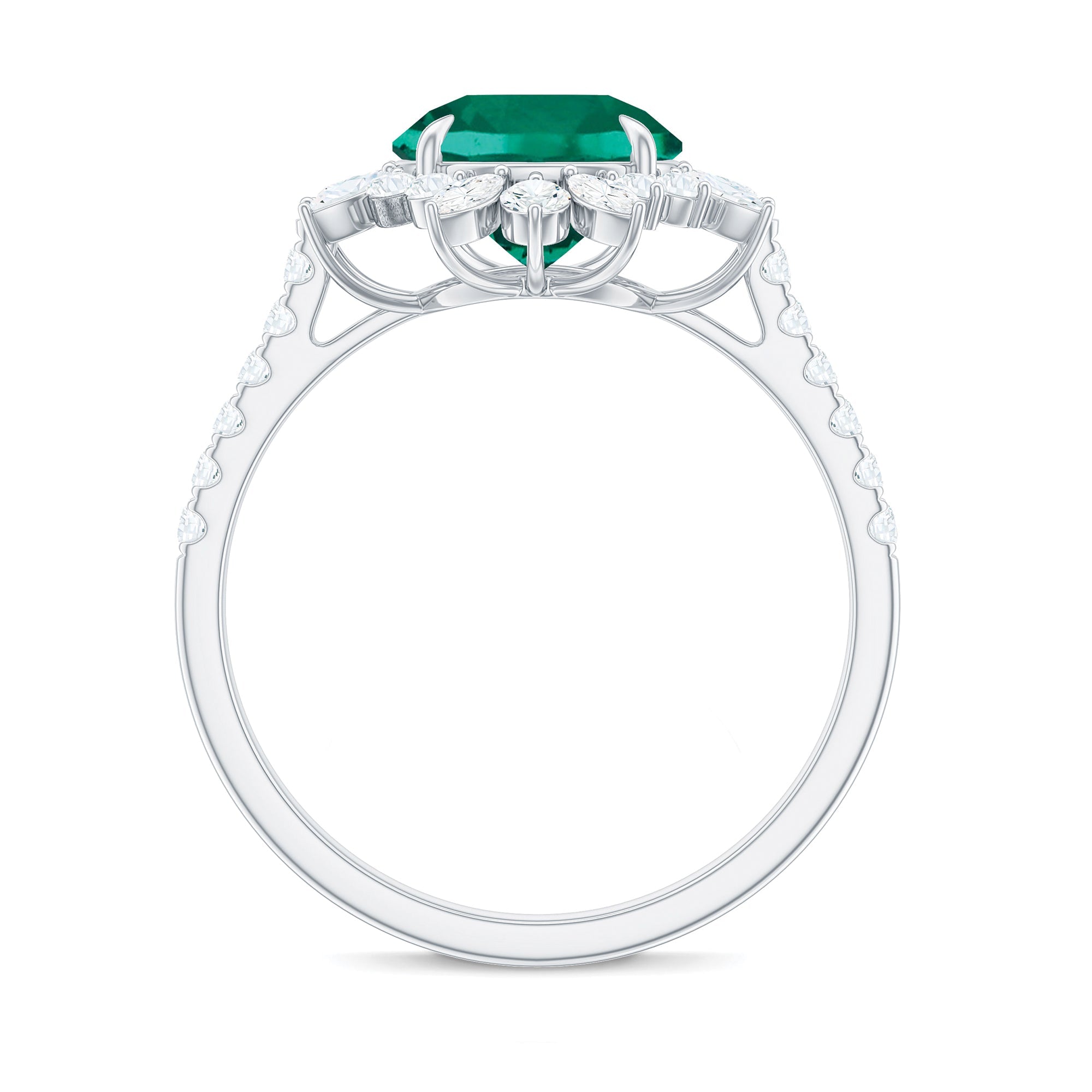 Certified 8 mm Lab Grown Emerald Cocktail Ring with Halo