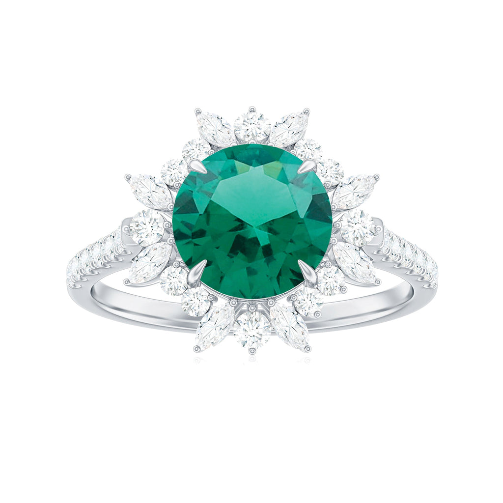 Certified 8 mm Lab Grown Emerald Cocktail Ring with Halo